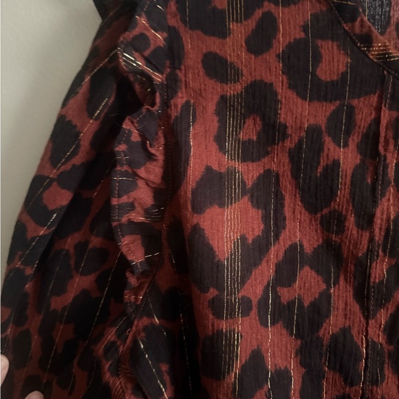 LOFT  Leopard Cheetah Print Gold metallic accent short sleeve Blouse size XL - Picture 6 of 14